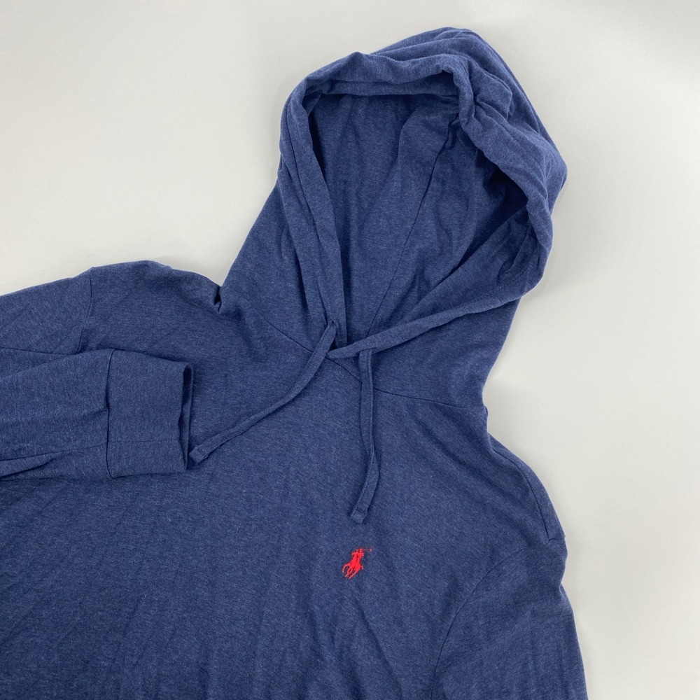Polo Ralph Lauren Hooded T Shirt Mens Medium Blue Heathered Preppy Sporty